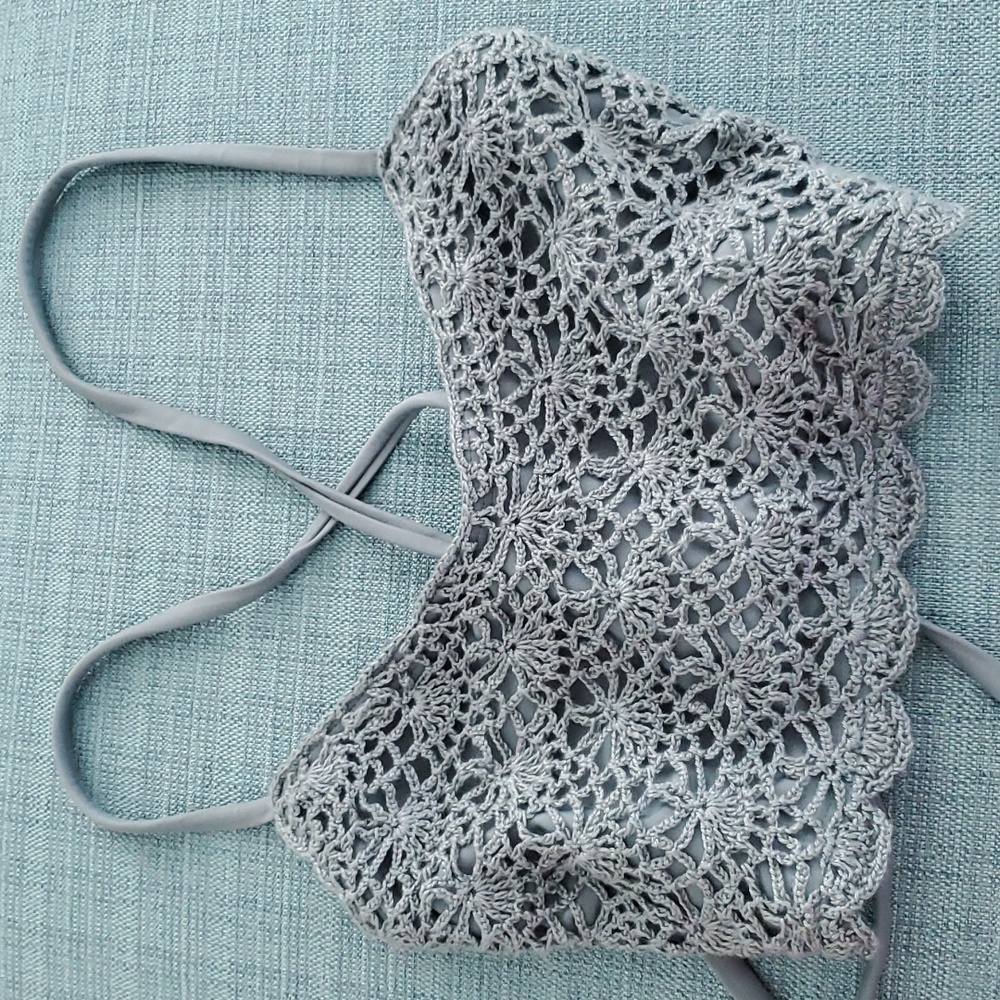 BEAUTIFUL TEAL CROCHET SWIM TOP S
